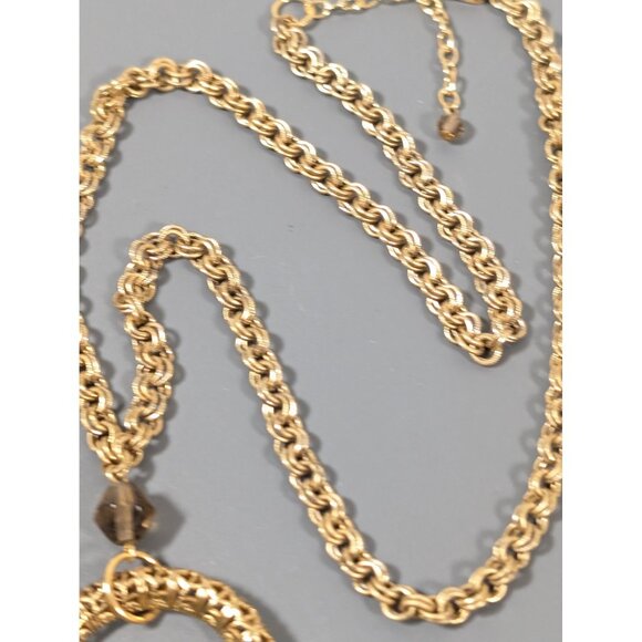 Retro Gold Tone Brown Glass Chain Tassel Necklace Rolo Link Boho 18" - Picture 7 of 9